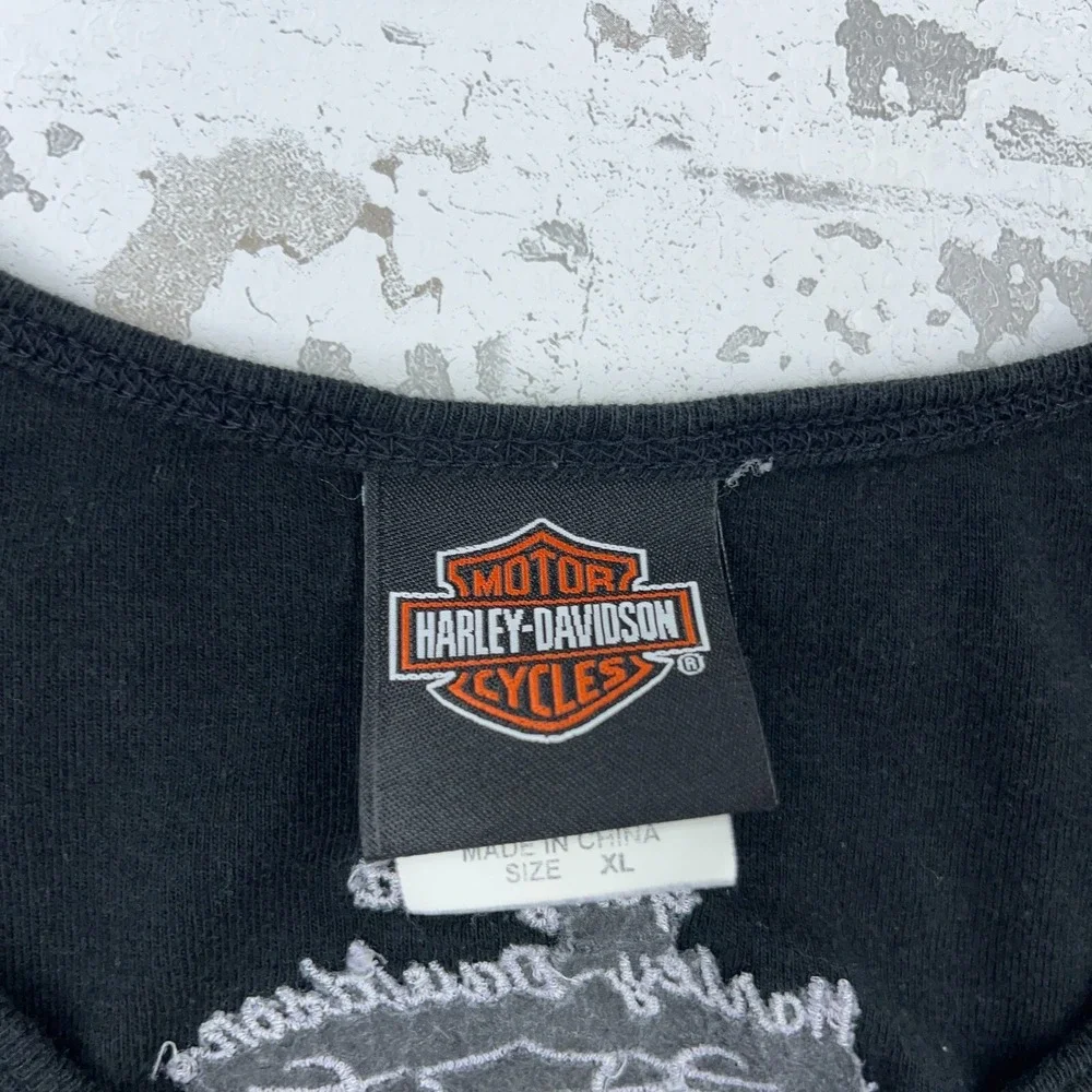 Harley Davidson Shirt Women XL Black Tee Skull Winged Wings Biker Ladies - Picture 5 of 11
